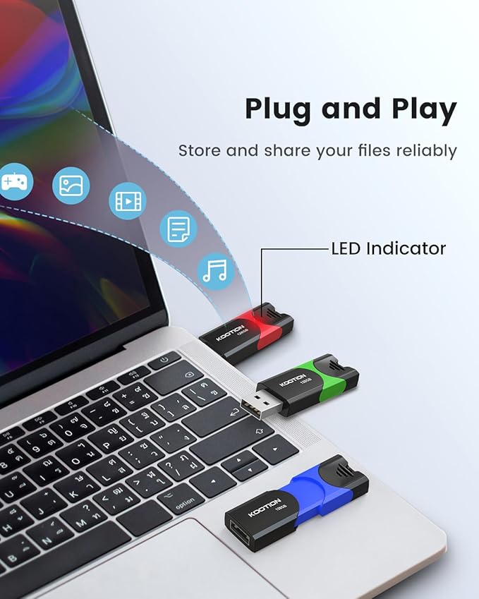 KOOTION 128GB Flash Drive 3 Pack USB Flash Drives Multicolor USB Drive Retractable Thumb Drive USB 2.0 Flash Drive Zip Drives High Speed Jump Drives with LED Indicator - 3Pack (Red, Green, Blue)