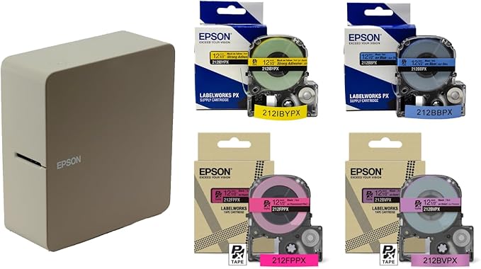LABELWORKS Epson LW-C610PX Summer Bundle - Label Maker & Black on Purple, Yellow, Blue, and Pink Tape