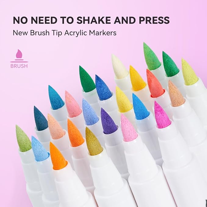 Arrtx Acrylic Paint Pens Basic Series 36D,Brush Tip Markers for Rock, Wood, Ceramic, Glass, Canvas, Metal, Plastic, Fabric, Stone & DIY Projects