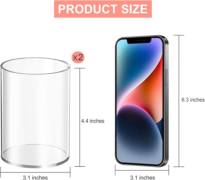 2 Pieces Clear Acrylic Pen Holder Round & Pencil Cup Clear Makeup Bush Holder Acrylic Desktop Stationery Organizer for Office, School, Home, Desk Accessories - 2 Pack, Round