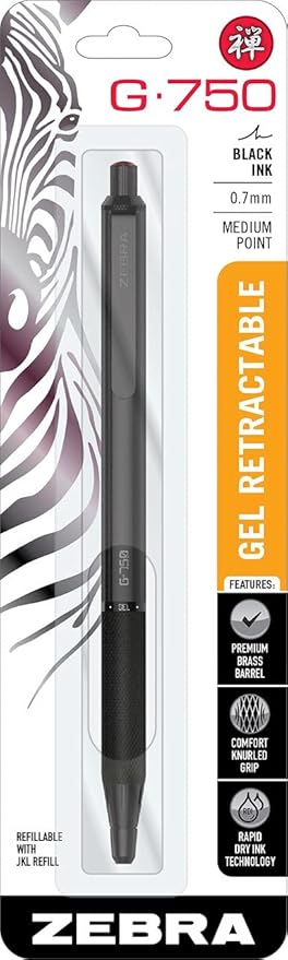 Zebra Pen G-750 Retractable Gel Pen, Black Brass Barrel, Medium Point, Black Ink, 1-Pack, Model Number: 49811