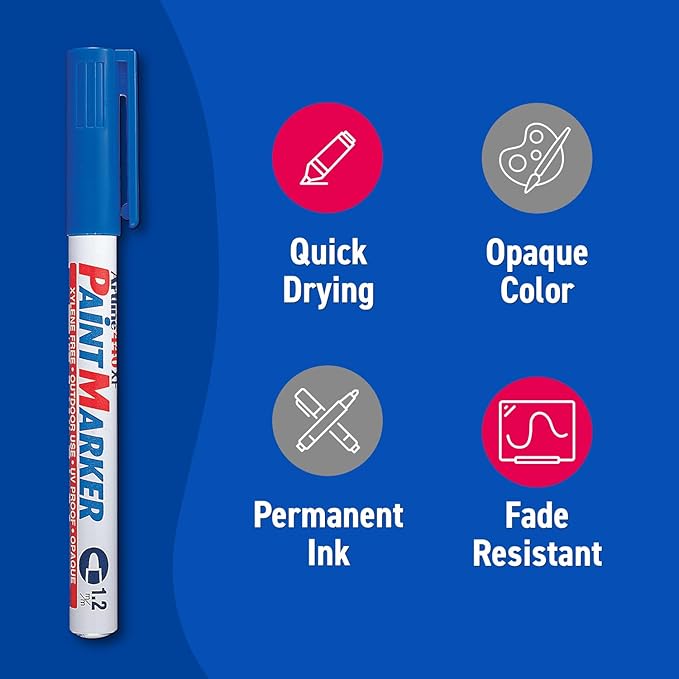 Artline 440XF Paint Markers for Wood, Plastic, and Canvas, Waterproof Marker for Indoor/Outdoor Applications, Opaque Coloring Markers with 1.2mm Bullet Tip - Blue, 12 Pack