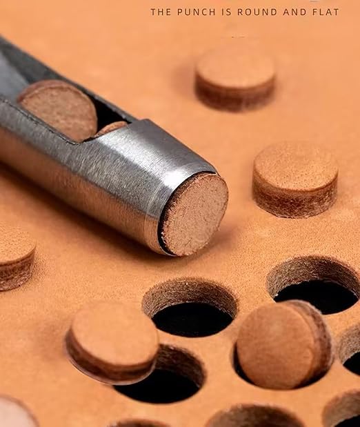 Leathe Punch Set Heavy Duty Round Hole Punch Set Leather Hole Tool,for Leather, Canvas (Silver, 9-pcs)