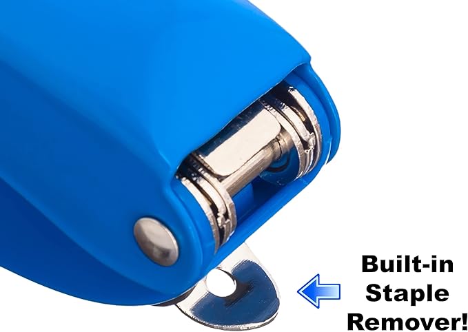Praxxis Pro Office Supplies - Aria-Plus Half-Strip Mini Stapler - Durable, Compact, and Colorful Stapler for Office and Travel Use, Compatible with Standard 26/6 Staples, Blue