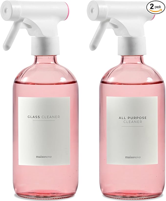 MaisoNovo Spray Bottle for Hair - 16.9 fl oz Pink x 2 with 16 Labels