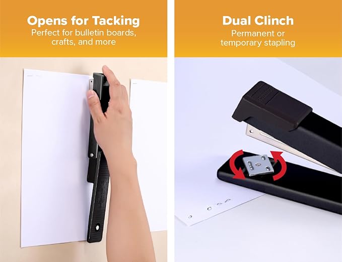 Bostitch Office Classic Metal Desktop Stapler, 20 Sheet Capacity, Dual Clinch, Opens for Tacking, Full-Strip, Black, 3-Pack