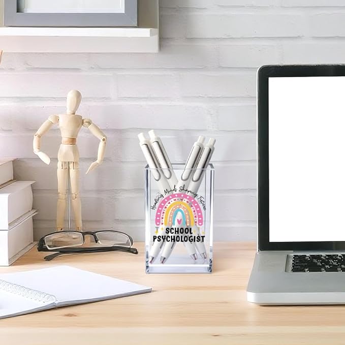 Healing Minds Shaping Future School Psychologist Acrylic Cosmetic Pencil Pen Holder Cup, Back to School Gifts for Teacher Psychologist, Appreciation Thank You Gifts for Women Men Teacher