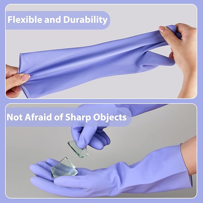 Rubber Kitchen Dishwashing Gloves - 4 Pairs Colorful Reusable Cleaning Gloves for Kitchen Washing Dishes and Household Cleaning(Small, Blue+Pink+Yellow+Red)
