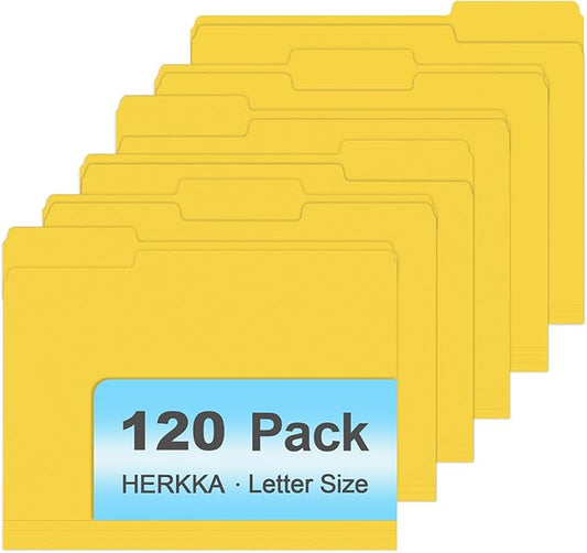 File Folder, HERKKA 120 Pack 1/3 Cut Tab File Folders, File Folders Great for Organizing and Filing, Letter Size, Yellow