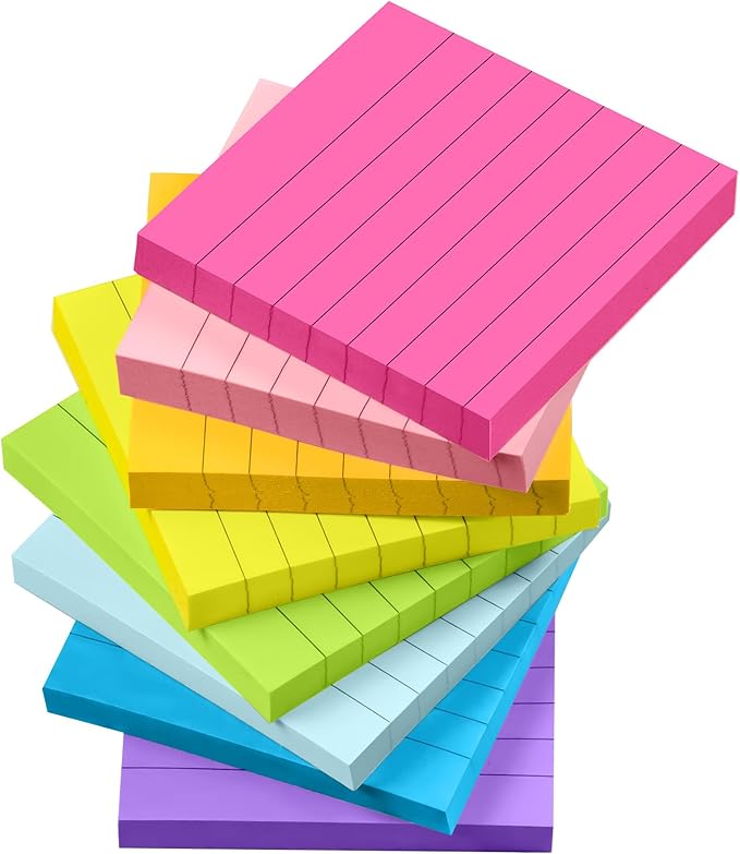 Lined Sticky Notes, 8 Pads 3x3 Sticky Notes Self-Stick Note Pad Its Bright Post Colorful Stickies for Office Home School Meeting