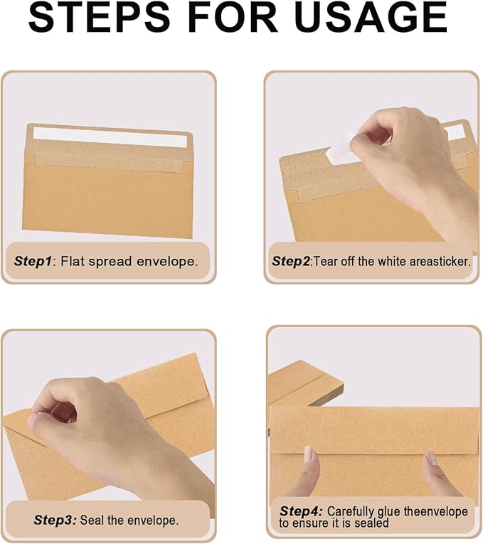 50 packages #10 Business envelopes, Mailing Envelopes, Self-adhesive standard Envelopes, for personal and business use, checks, mailing letters, invoices,4 1/8 x 9 1/2 inches (brown)