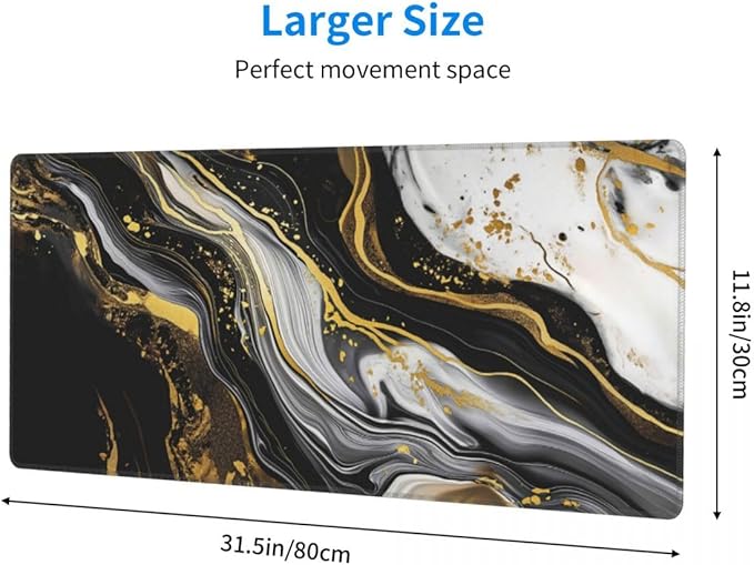 Desk Pad,Office Desk Mat 31.5"×11.8" Large Gaming Mouse Pad,Durable Extended Computer Mouse Pad,Waterproof Thick Big Mouse Pads with Non-Slip Rubber Base Office Home Black Gold Marble 1