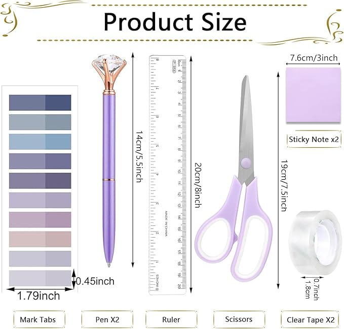 Office Supplies Set,Desk Accessories,Stapler And Tape Dispenser Set,Pen Holder,1000 Staples,Staple Remover,Hinder Clips,Ruler,Scissor,Index Tabs,Clear Tape,Ballpoint Pen,Sticky Notes,Coworkers(Purple)