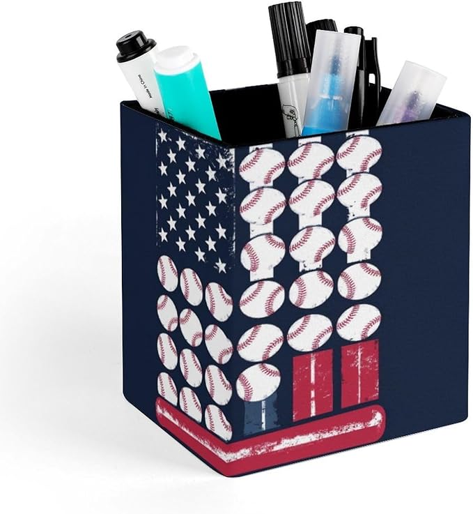 Fashion Pencil Pen Holder Cup, Waterproof Office Supplies, Waterproof Multifunctional Office Supplies American Flag Baseballs