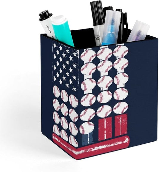 Fashion Pencil Pen Holder Cup, Waterproof Office Supplies, Waterproof Multifunctional Office Supplies American Flag Baseballs