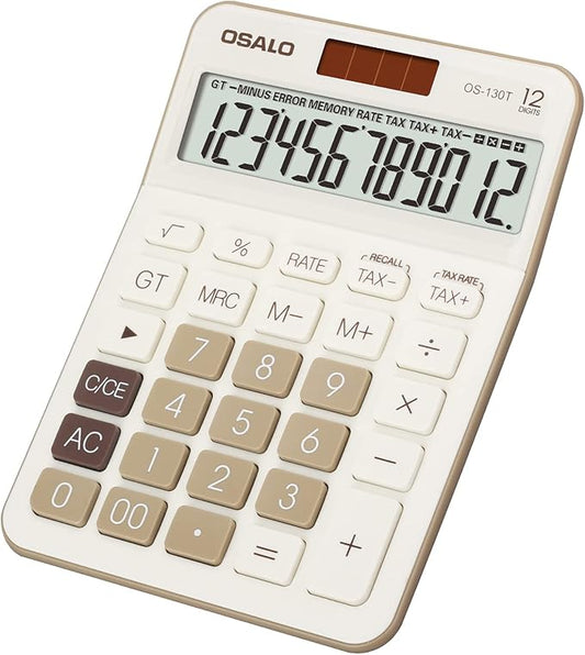 Pendancy 12 Digit Office Calculator Desktop with Tax+/- for Advanced Tax Calculation, Large LCD Display Big Buttons, Dual Power Durable Portable Design, for Financial Accounting Business Use