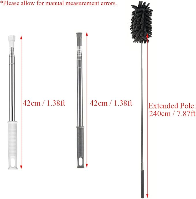 TopHomer Fiber Feather Duster with Stainless Steel Extendable Pole, Ceiling Fan Cleaner for Cobwebs High Ceiling Fan, Interior Roof, Wet & Dry Use (Model D)