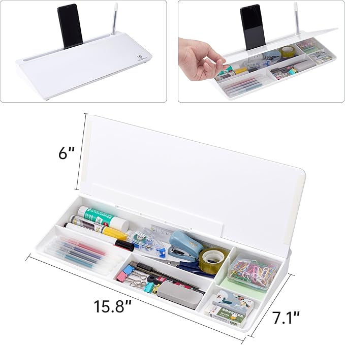 TSJ OFFICE Small Desktop Whiteboard -Glass Dry Erase Board Computer Keyboard Stand White Board Surface Pad with Drawer, Desk Organizers with Accessories for Office, Home, School Supplies