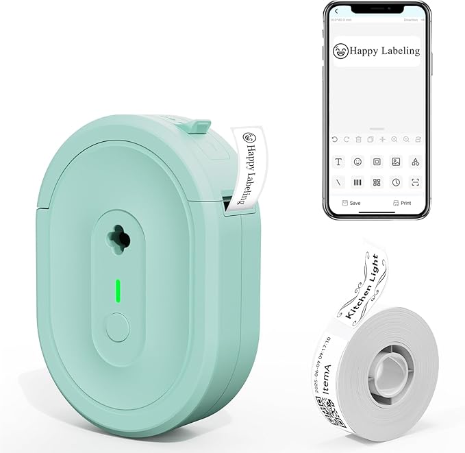 Label Maker Machine with Tape, Portable Bluetooth Label Makers, Inkless Mini Printer Impresora de Etiquetas Multiple Templates for Home School Office Kitchen, Green
