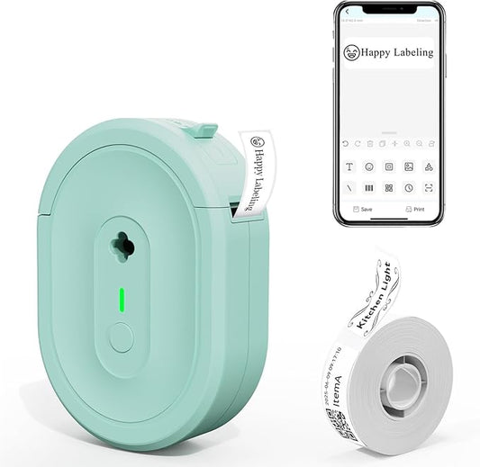 Label Maker Machine with Tape, Portable Bluetooth Label Makers, Inkless Mini Printer Impresora de Etiquetas Multiple Templates for Home School Office Kitchen, Green