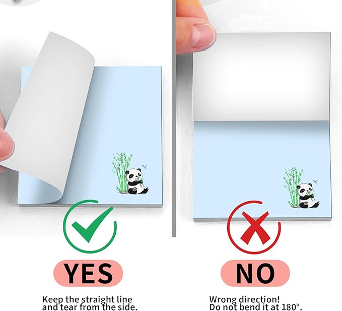 2 Pack Sticky Notes 3x3 Inches, Bright Cute Strong Sticking Power, Easy to Post for Home, Office, 80sheets/Pads, Cute Panda