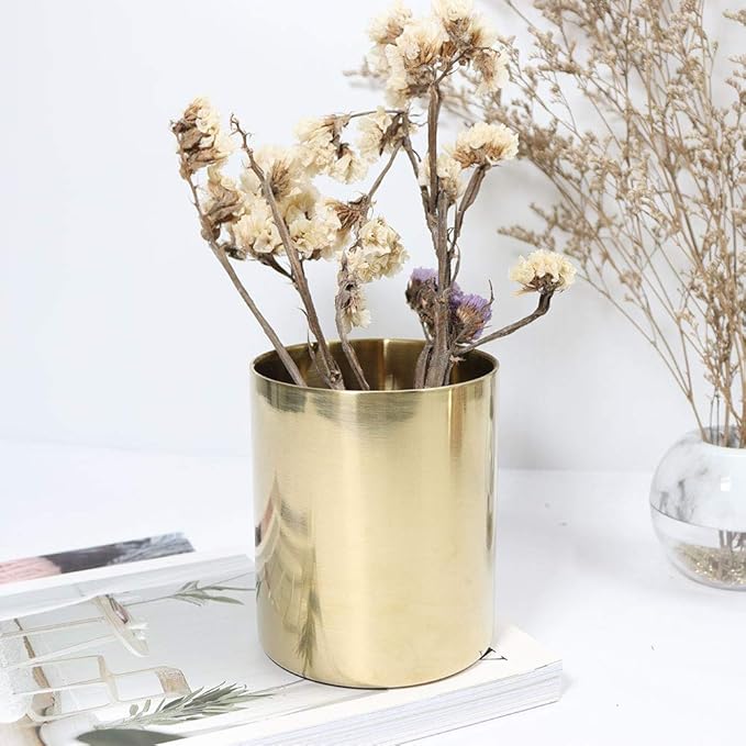 MultiBey Gold Pencil Holder Cup, Luxury Pen Holder Metal Organizer Small Vase, Desk Accessory for Office Home