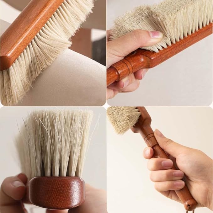 Hand Broom Brush, Hand Broom, Beech Wood Handle Horse Hair Brushs, 13.4 Inch Long Dust Brush, for Suits, Counters, Beds, Clothes, Furniture, Fireplace, Pet Hair, Bench, Car, Woodworking Cleaning