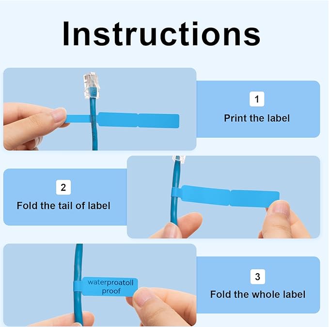 NIIMBOT D11 Label Tape D110 Label Maker Papers 3Rolls Cable Labels, Self-Adhesive Labeling Tape 0.47" X 4.29" (12 X 109mm) Cable Label Refills for Home Office Circuit Box, 195 Labels/3Rolls, Blue