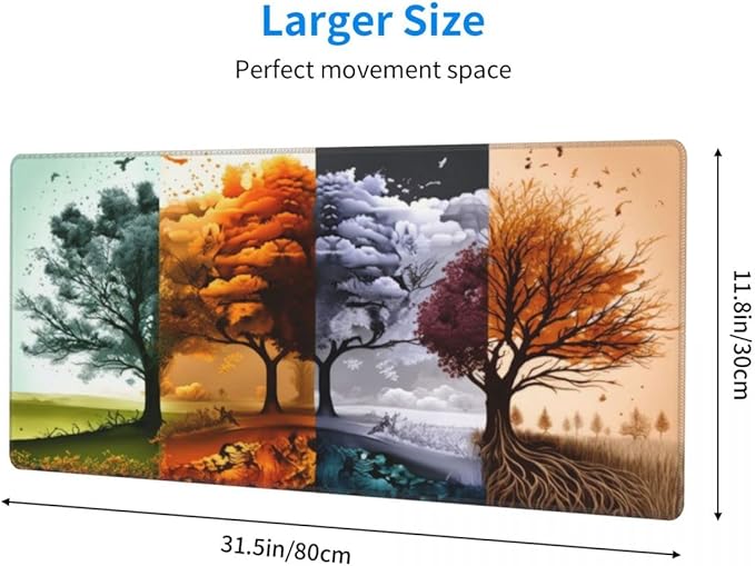 Desk Pad,Office Desk Mat 31.5"×11.8" Large Gaming Mouse Pad,Durable Extended Computer Mouse Pad,Waterproof Thick Big Mouse Pads with Non-Slip Rubber Base Office Home Four Seasons Tree