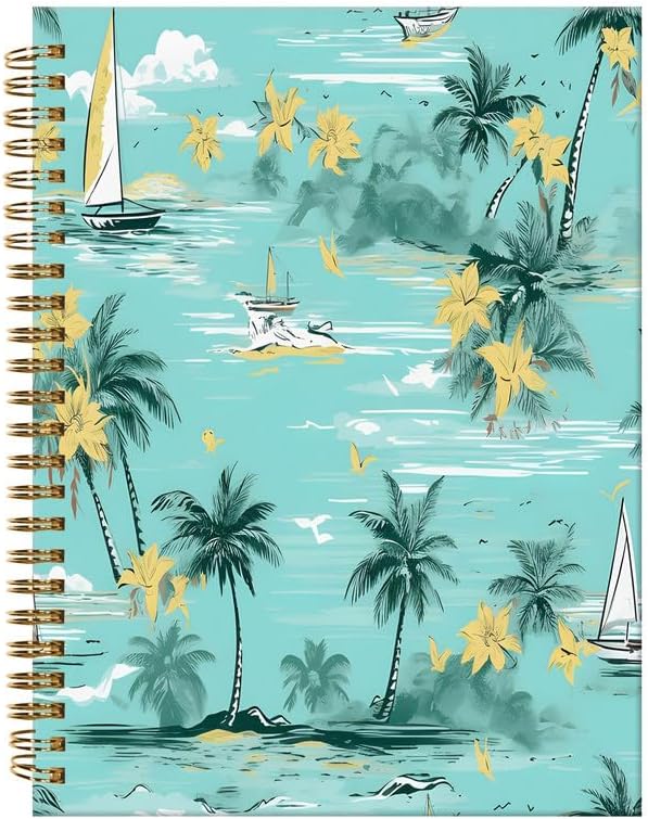 Spiral Journal Notebook,A5 Hardcover Lined Journals for Women Girl 6 x 8.3 in,120 Pages Thick Paper,Cute College Ruled Writing Notebook for Gifts Office Work School(Tropical Summer Island Palm Tree)