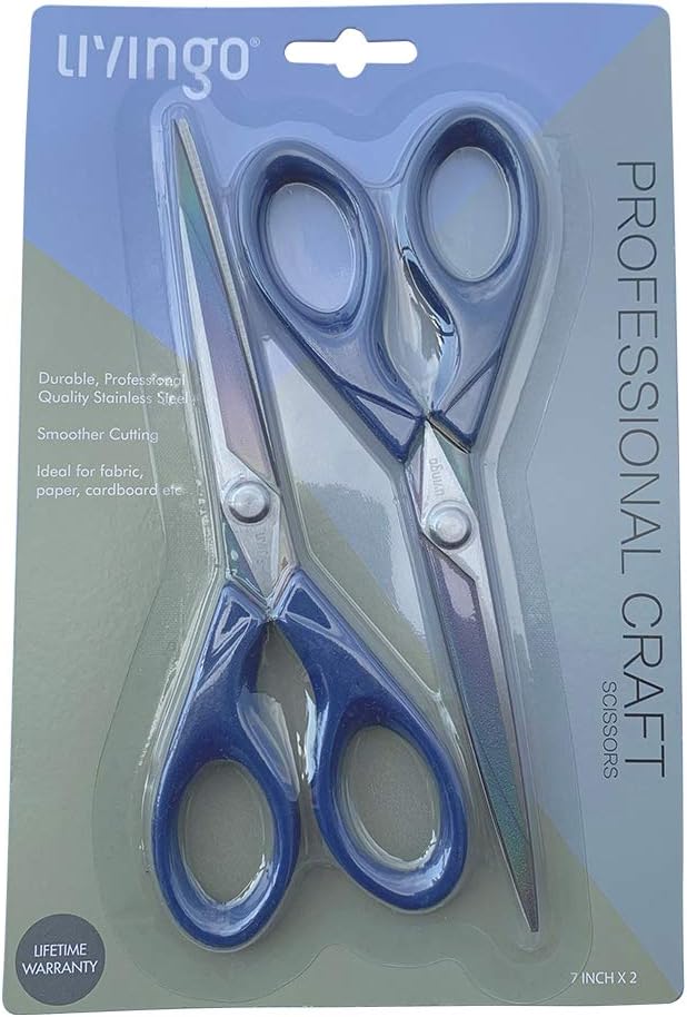 LIVINGO Scissors 7 Inch All Purpose Titanium Scissors Bulk 2 Pack, Left/Right Handed, Forged Stainless Steel Sharp Blade Shears Multipurpose for Home Offce School Student Sewing Fabric Craft Supplies