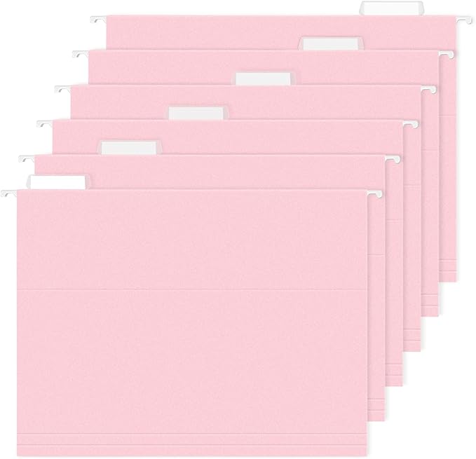 SUNEE 6 Pack Hanging File Folders, Pink Folders, Hanging File Folders Letter Size with 1/5-cut Tabs, Stay Organized for Your Home and Office Bulk File and Documents