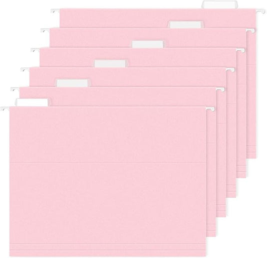 SUNEE 6 Pack Hanging File Folders, Pink Folders, Hanging File Folders Letter Size with 1/5-cut Tabs, Stay Organized for Your Home and Office Bulk File and Documents