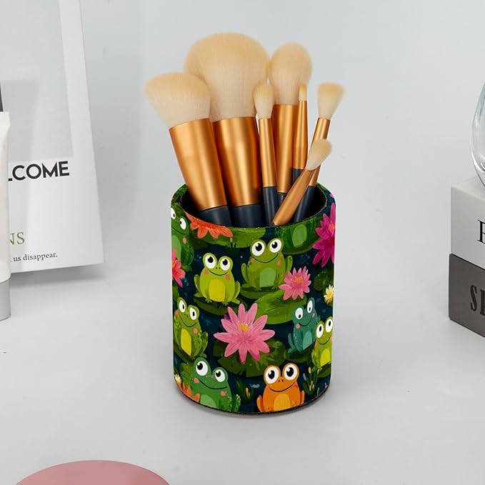 Leather Pen Holder for Desk Colored Frogs Pencil Cup Desktop Organizer Makeup Brush Holders Office Supplies for Home, Kids & School