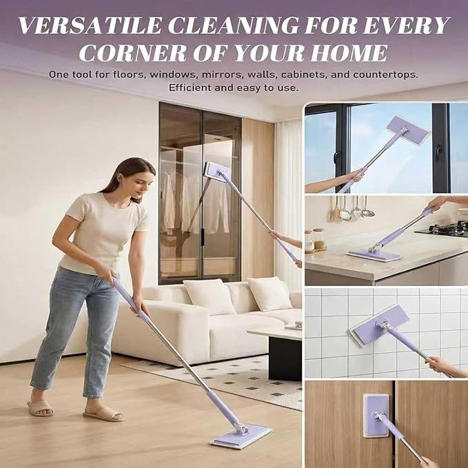 Snap Grip Mini Mop,Convenient Cloth Changing Mini Mop,Retractable Gap Dust Cleaner Flat Mops with Locking Head &Sweeping Cloths,（1mop + 5random Color Rags (Purple)
