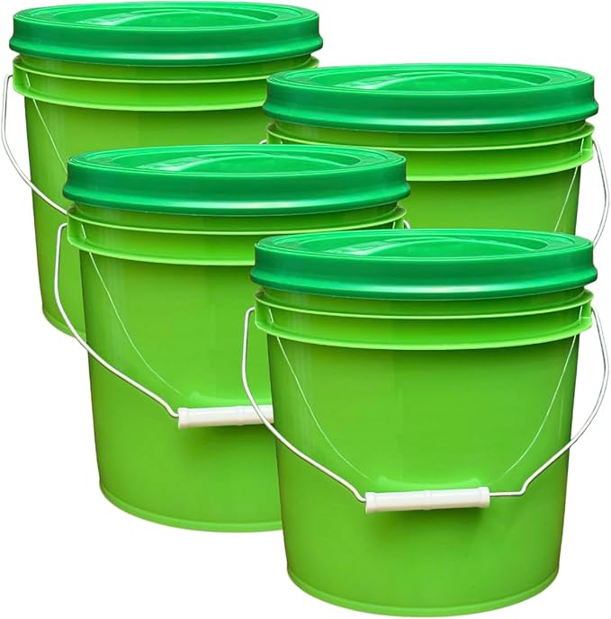 House Naturals 2 Gallon Food Grade - BPA Free Made in USA Buckets Lime Color pails with Screw On Gasket Lids (4, Lime - Green lids)
