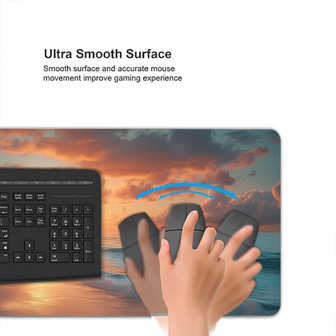 Beach Desk Mat Gaming Mouse Pad Sunset Shore Palms Trees Tropical Extended Gaming Mat with Stitched Edge Non-Slip Base Big Office Computer Keyboard Laptop Home 31.5"x11.8"