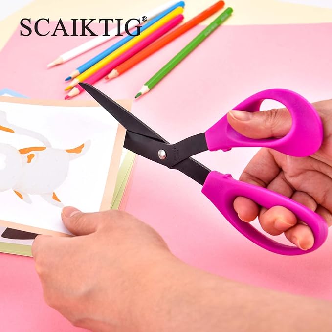 8.5‘’ Bent Fabric Scissors All Purpose Sharp Heavy Duty, Bent Shears for Sewing Crafting Cutting Clothes, Felt, Leather, Paper Supplies, Purple Handle and Titanium Coating Blades, 2-Pack