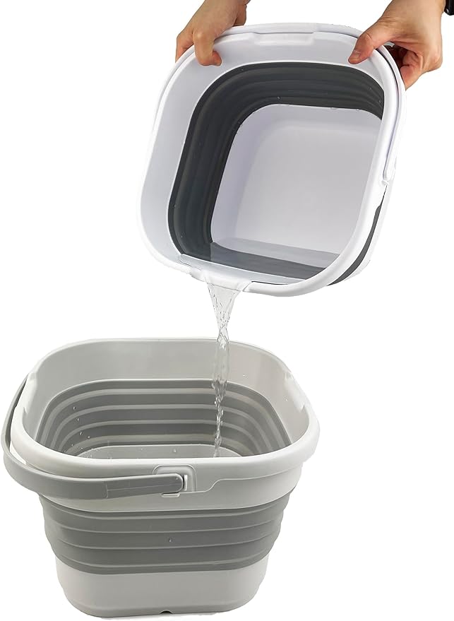 SAMMART 9.5L (2.5 Gallon) Collapsible Rectangular Handy Basket/Bucket (White/Steel Grey)