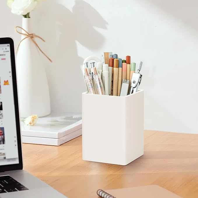 Pen Holder for Desk,Nordic Elegance Square Silicone Pencil Holder Soft Minimalist Desk Pen Cup Stand Waterproof Multifunctional Office Supplies for Home,Kids and School(Beige)