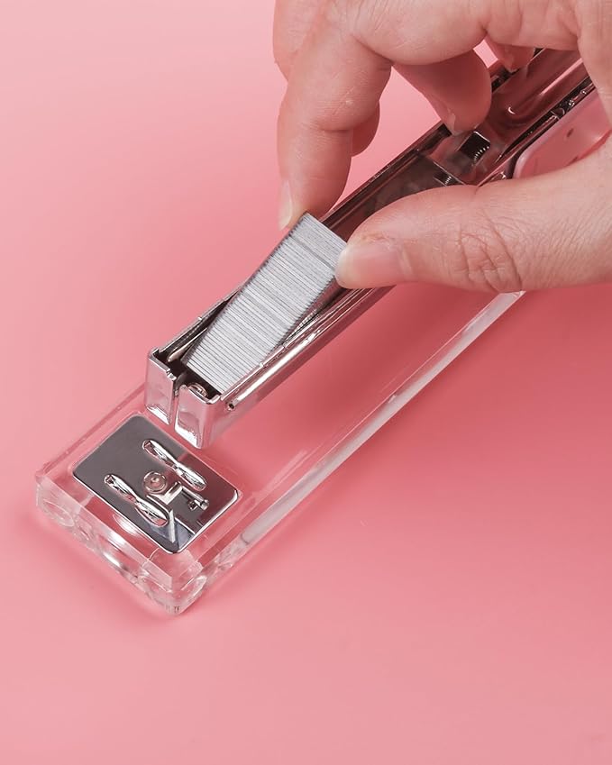 Honagu Clear Acrylic Stapler - Elegant Modern Desk Accessory for Home, Office, or School (Pink)