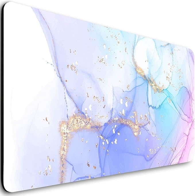 Extended Gaming Mouse Pad (31.5 X 11.8 in), Large Non-Slip Rubber Base Mousepad,Keyboard Mouse Mat Desk Pad for Work, Game, Office, Home - Blue Purple Rose Gold Marble