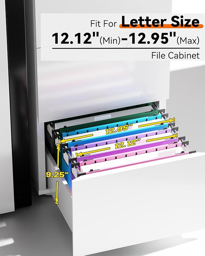 Ansook Plastic Hanging File Folders Letter Size,Upgrade 2" Extra Capacity Expanding Hanging Folders with Tabs,12 Pack Reinforce File Cabinet Folders,Heavy Duty Color Hanging Organizer for Bulky Files