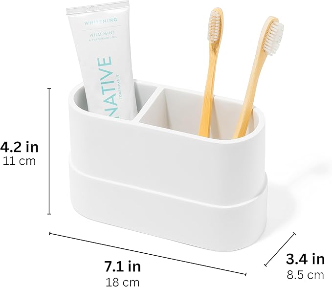 Yew Design Matte White Large Toothbrush and Toothpaste Holder and Cup for Bathroom Vanity and Countertop, Round Organizer for Electric Toothbrushes, Floss, Razors, Cotton, and Mouthwash