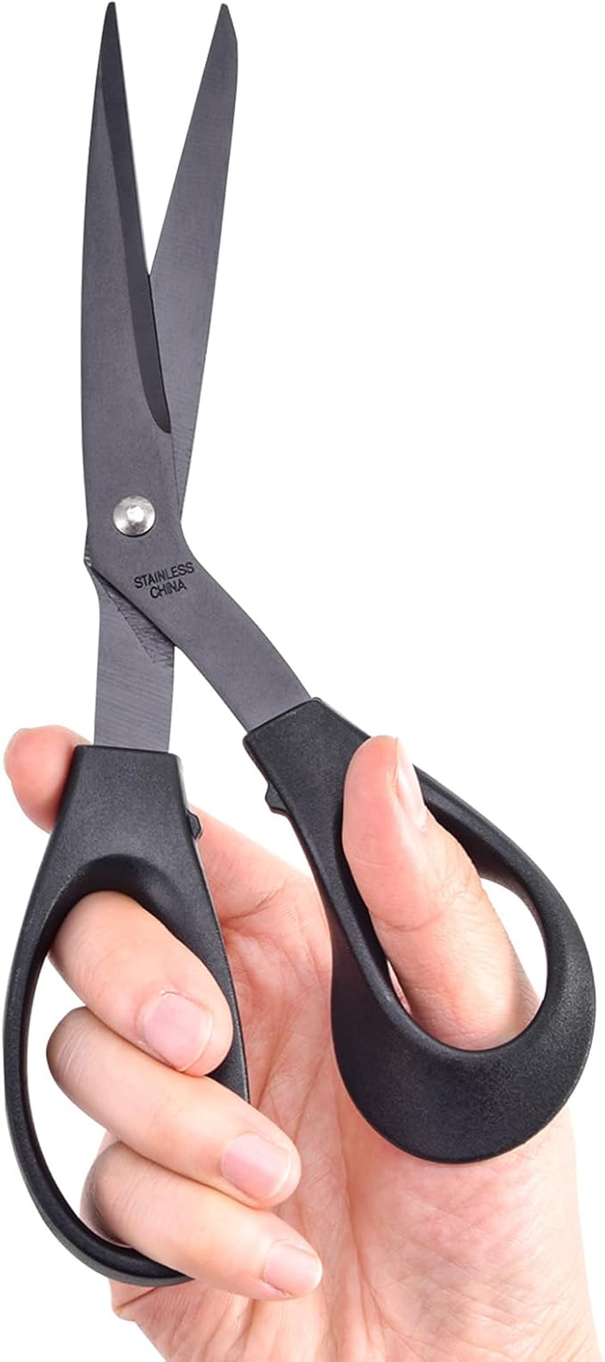 8.5‘’ Bent Fabric Scissors All Purpose Sharp Heavy Duty, Bent Shears for Sewing Crafting Cutting Clothes, Felt, Leather, Paper Supplies, Black