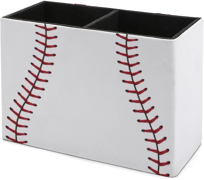 Pen Holder, Pencil Holder for Desk Organizer, Baseball Lace Sport Ball PU Leather Pencil Cups Desktop Stationery Storage Makeup Brush Holder Pen Organizer for Office Home