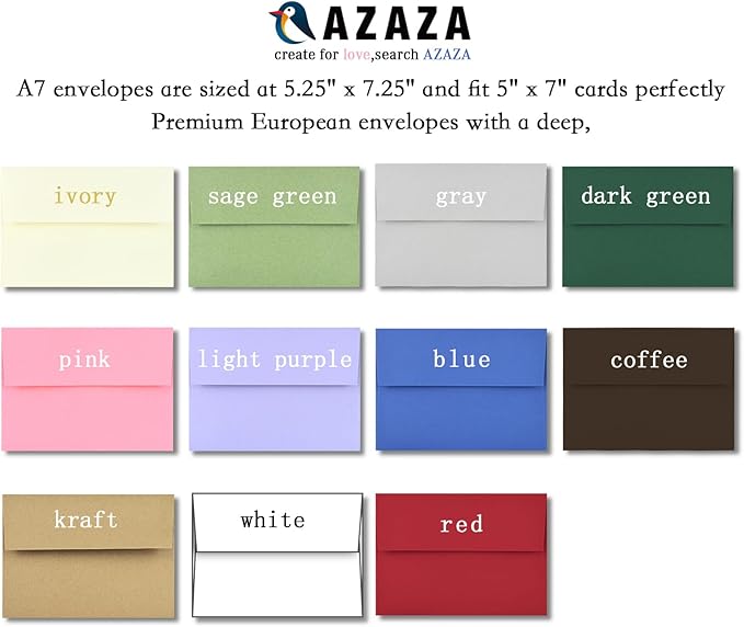 AZAZA 50 Pack 5x7 Envelopes - A7 (5.25x7.25in), Gray, Self-Seal, Perfect for Invitations, Weddings, Baby Showers