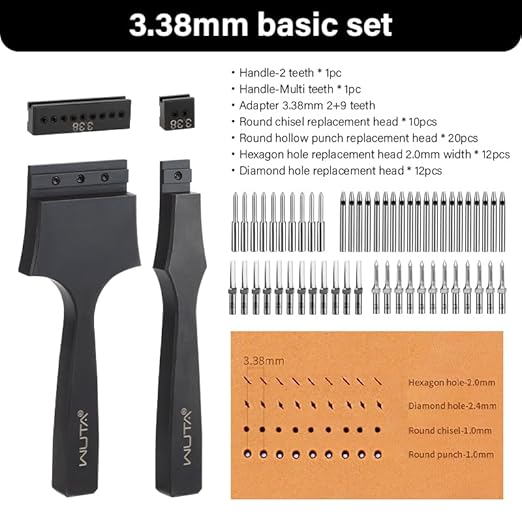 WUTA Removable Leather Hole Punch,Versatile Leather Stitching Punch,Leather Hole Punch Tool Set,Leather Stitch Punch for Leather Stitching Punch Craft DIY（3.38mm）