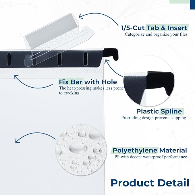 Y YOMA Plastic Hanging File Folders, Letter Size, 1” Expansion 24 Pack Clear Reinforced Hanging Folders with Tabs, Transparent Waterproof for Filing Cabinet Bulky Files Home Office