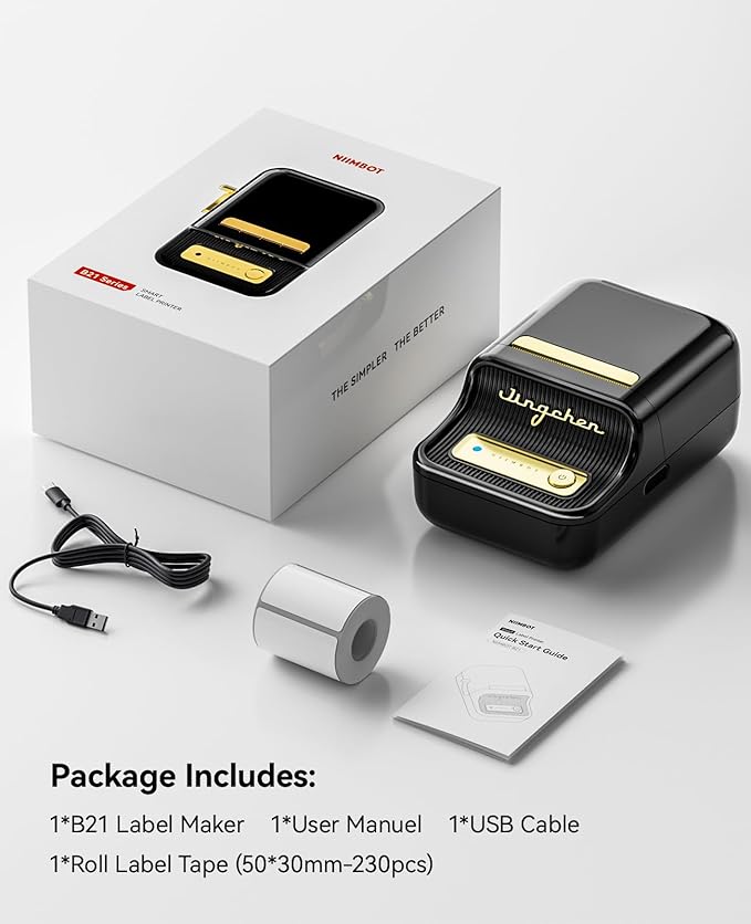 NIIMBOT B21 Label Maker Inkless Bluetooth Label Printer, 2 Inch Portable Thermal Sticker Maker for Small Business, Address, Logo, Clothing, Mailing, Candles, Jewelry, Sticker Printer for Gift, Black